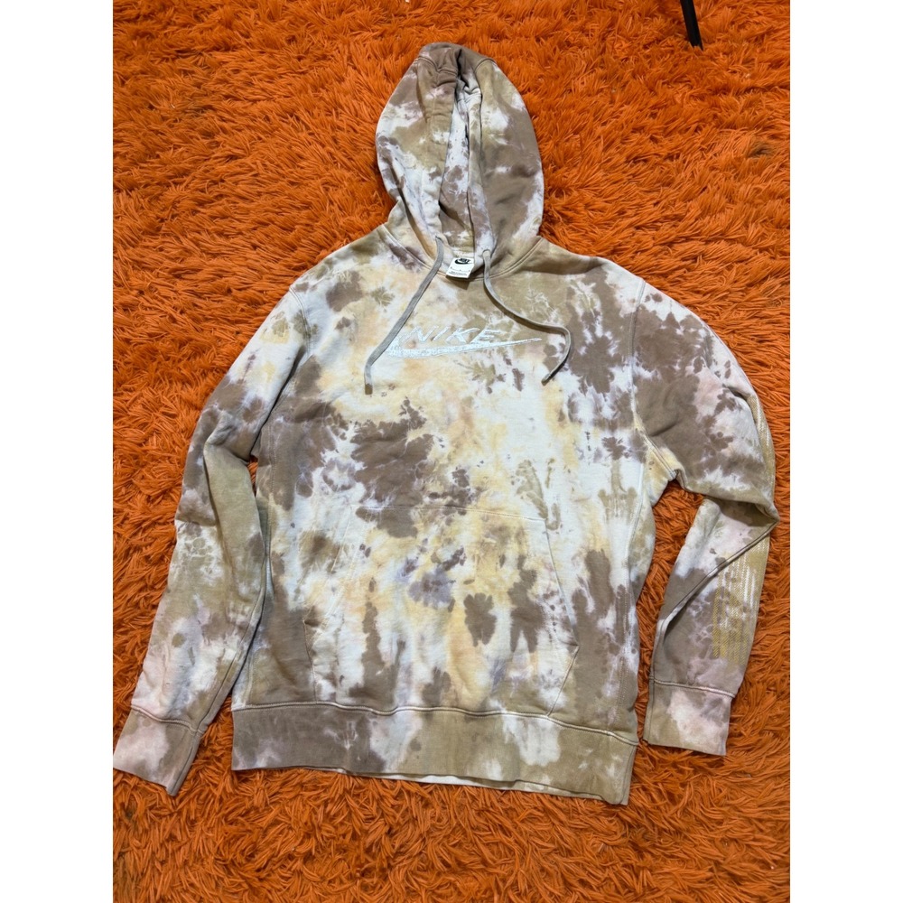 Nike Mens Tie Dye Hoodie Brown Tan Just Do It Graphic Pullover Sweatshirt M